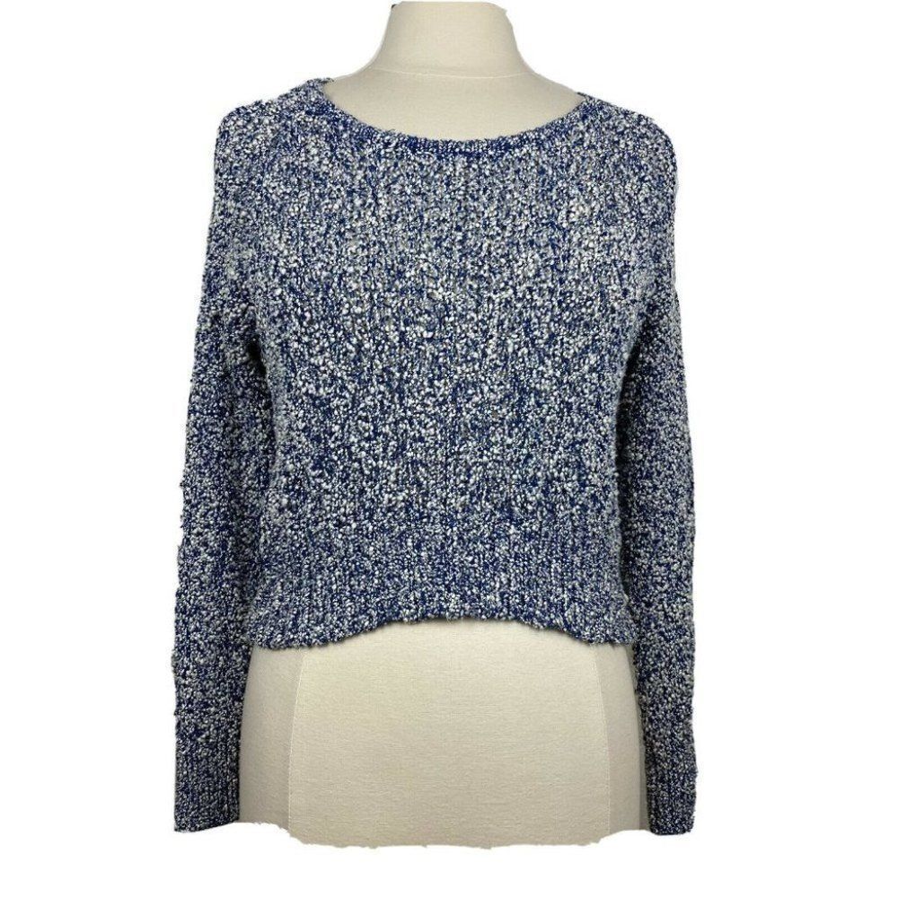 Mara Hoffman Sweater M Womens Blue Open Knit Crop Long Sleeves Cotton Blend